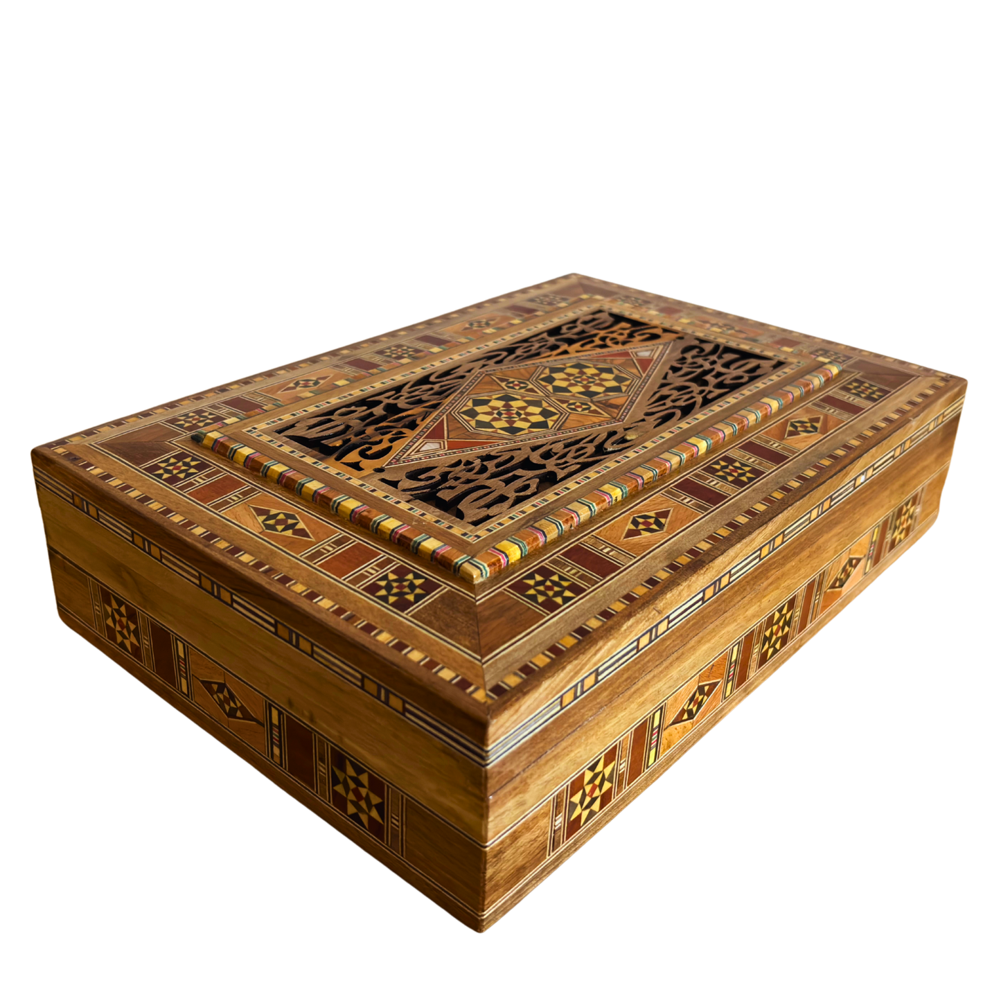 Elegante große Mosaikbox – handgefertigte Schmuck- und Andenkentruhe aus Holz mit Samtfutter