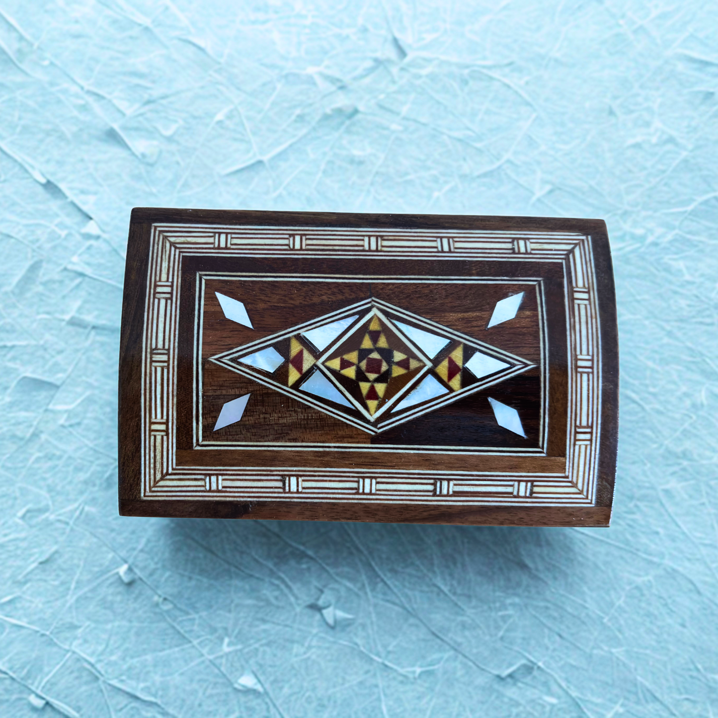 Handcrafted Damascene Jewelry Box with Mother of Pearl Inlay – Luxury Wood Keepsake