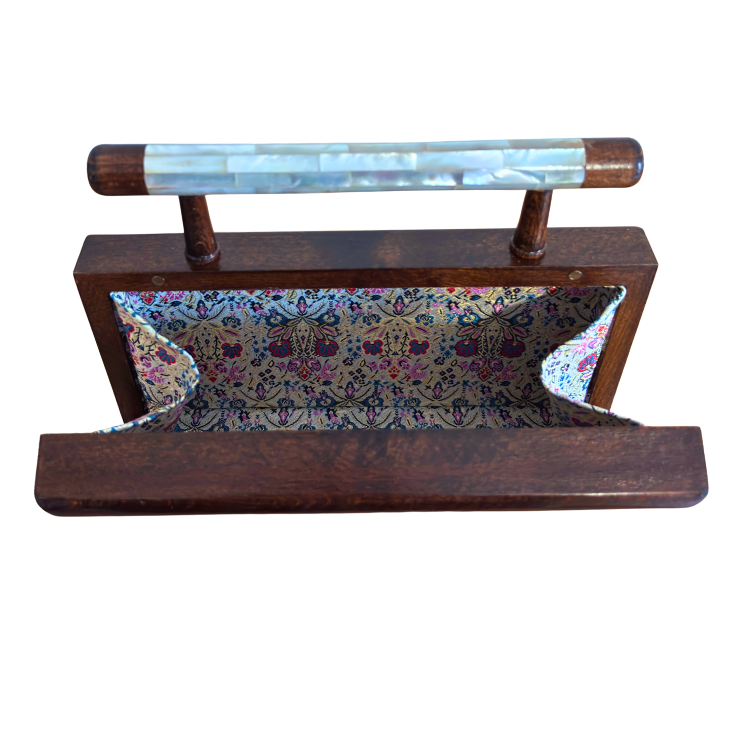 O Jasmim de Damasco – Bolsa Damasquina de Nogueira com Madrepérola e Forro em Brocado