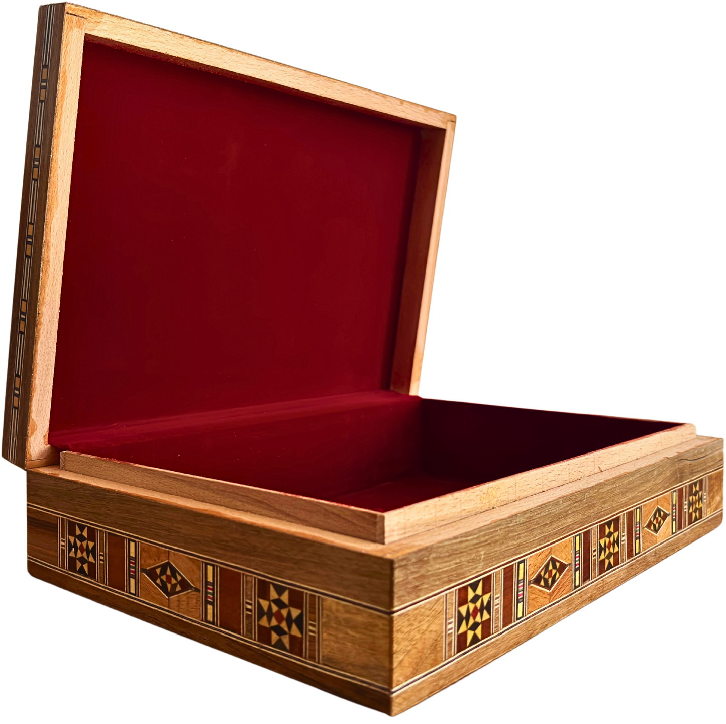 Elegante große Mosaikbox – handgefertigte Schmuck- und Andenkentruhe aus Holz mit Samtfutter