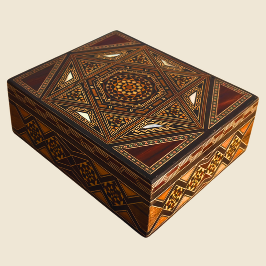 Refined Damascene Mosaic Box by Master Gaby Al Dayeh – Mother of Pearl & Velvet Interior
