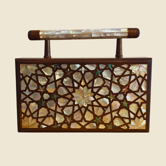 Falak – Luxury Damascene Clutch with Mother of Pearl & Brocade Interior