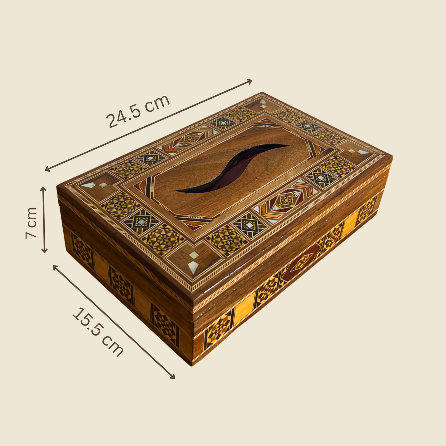 Elegant Damascene Mosaic Wooden Tissue Box – Mother of Pearl Inlay & Velvet Interior