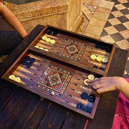 Handcrafted Damascene Chess & Backgammon Table by Gaby Al Dayeh – Classic Mosaic Design