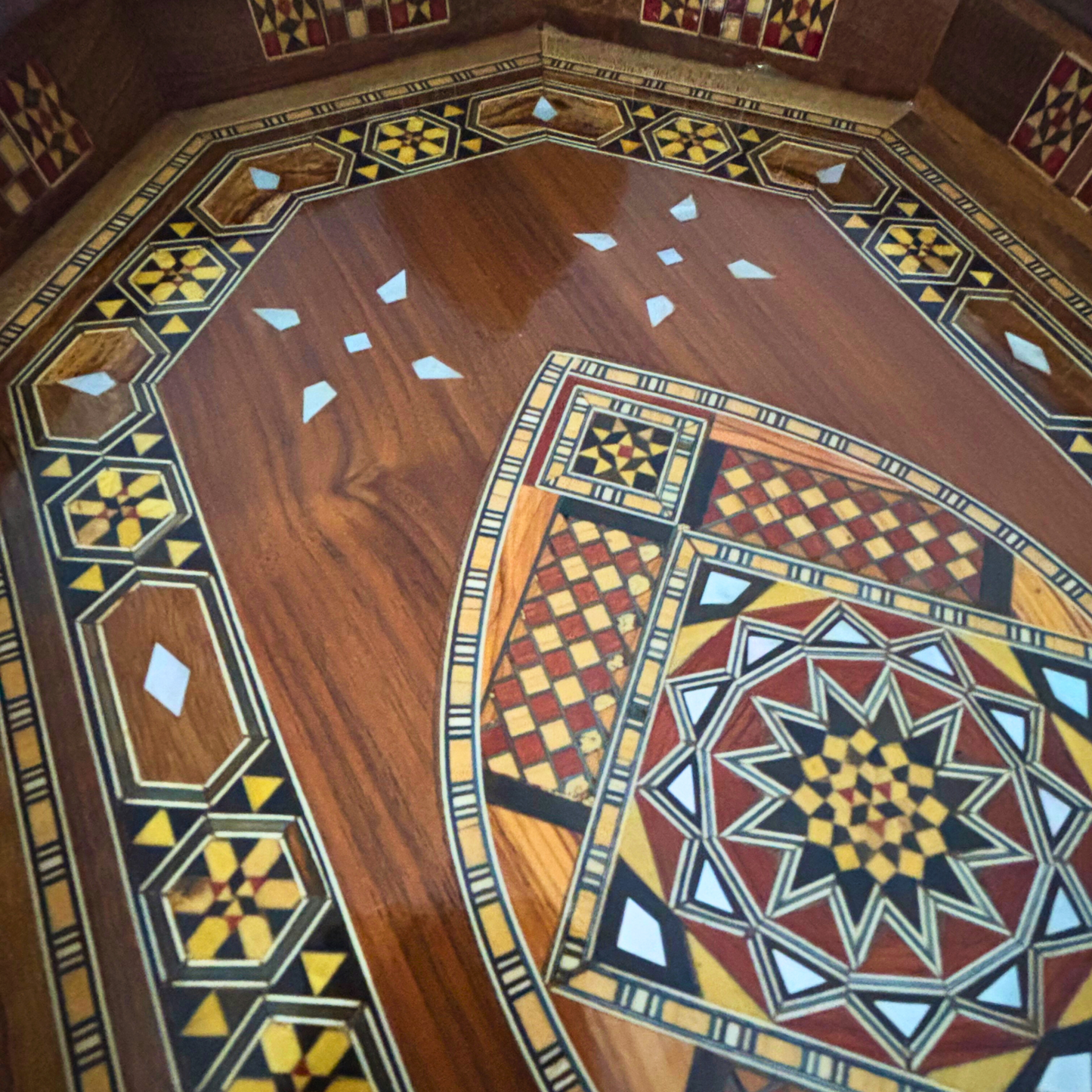 Damascene Mosaic Wooden Tray – Mother of Pearl Inlay & Walnut Finish