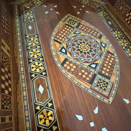 Damascene Mosaic Wooden Tray – Mother of Pearl Inlay & Walnut Finish