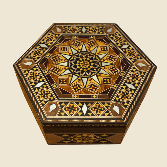 Handcrafted Damascene Mosaic Box – Mother of Pearl & Velvet Elegance