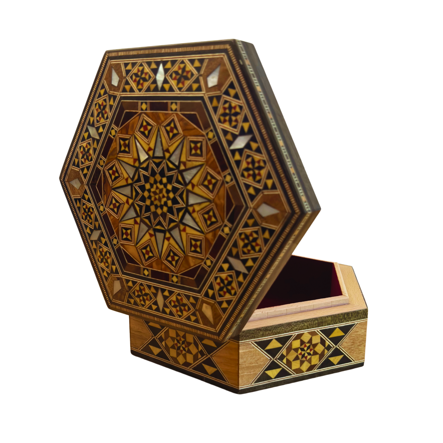 صندوق موزاييك دمشقي فاخر – صدف ومخمل راقٍ