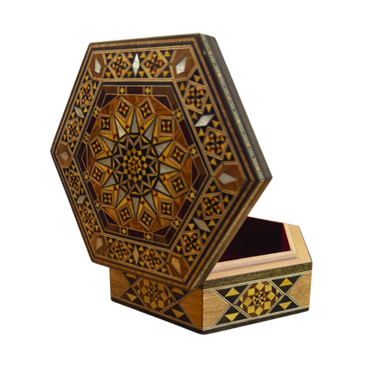 صندوق موزاييك دمشقي فاخر – صدف ومخمل راقٍ