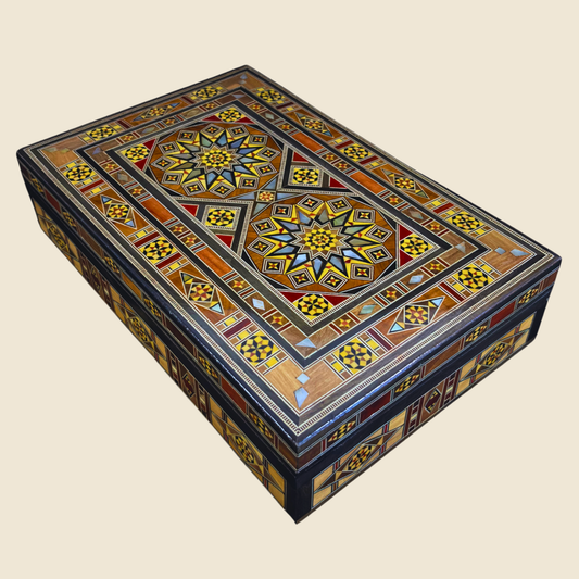 Handcrafted Mosaic Box – Damascene Art & Velvet Interior