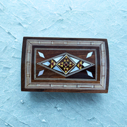 Handcrafted Damascene Jewelry Box with Mother of Pearl Inlay – Luxury Wood Keepsake