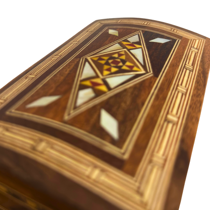 Handcrafted Damascene Jewelry Box with Mother of Pearl Inlay – Luxury Wood Keepsake