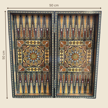 Luxury Mosaic Chess & Backgammon Set – Damascene Art & Mother of Pearl
