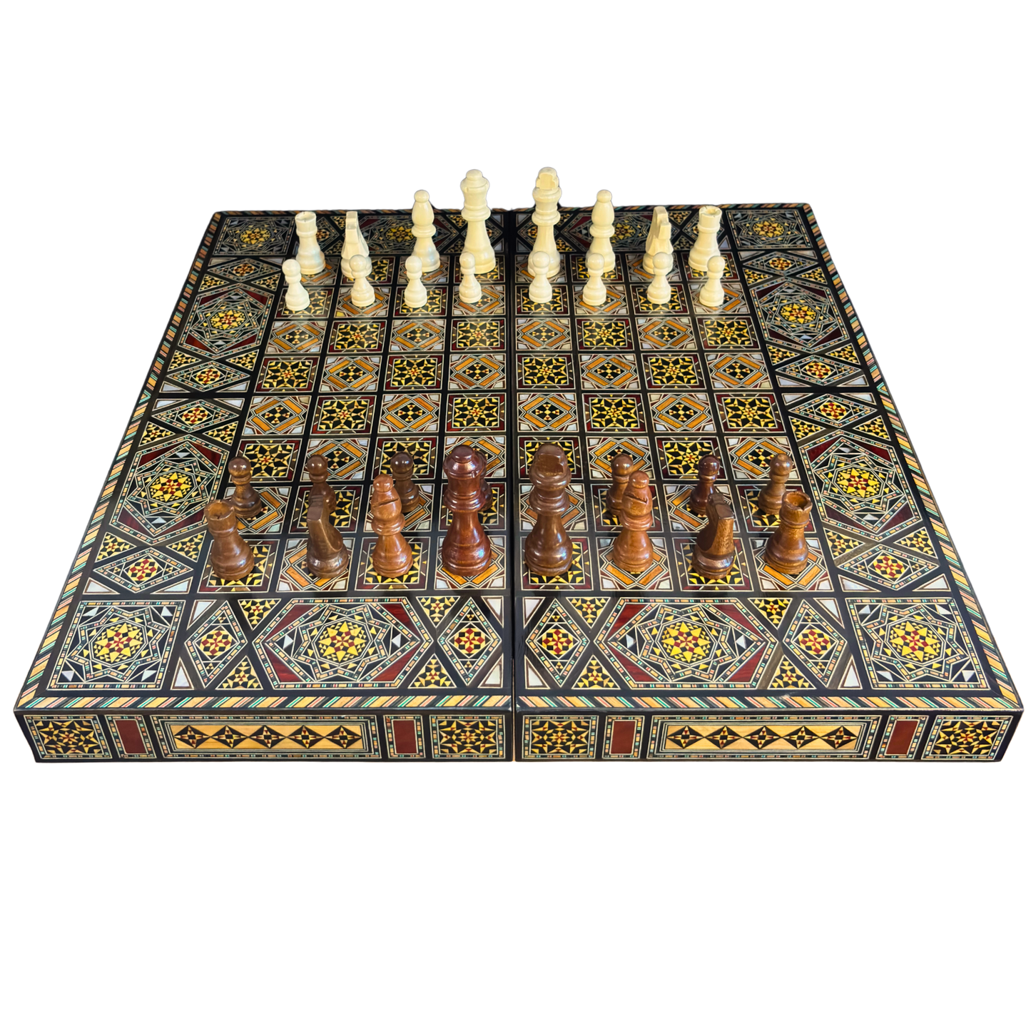 Traditionelles Schach- & Backgammon-Set – Mosaikkunst aus Damaskus