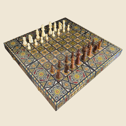 Traditionelles Schach- & Backgammon-Set – Mosaikkunst aus Damaskus