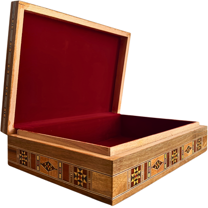 Elegante große Mosaikbox – handgefertigte Schmuck- und Andenkentruhe aus Holz mit Samtfutter