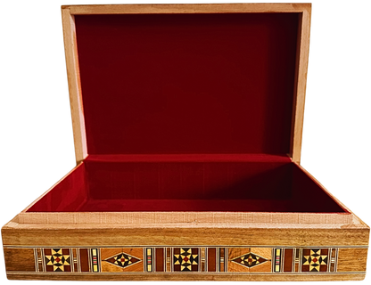 Elegante große Mosaikbox – handgefertigte Schmuck- und Andenkentruhe aus Holz mit Samtfutter